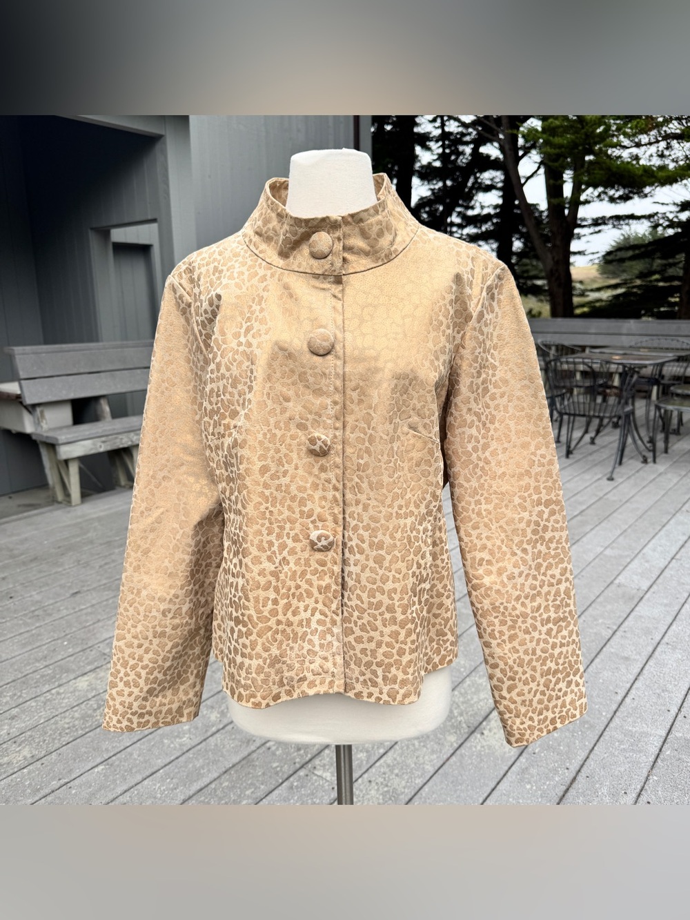 Tan Leopard-Print 100% Leather Jacket
